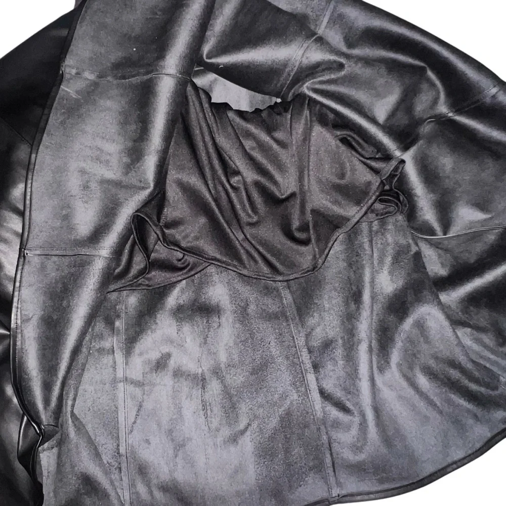River Island Black Faux Leather A-Line Midi Dress Size 12 — Square Neck
